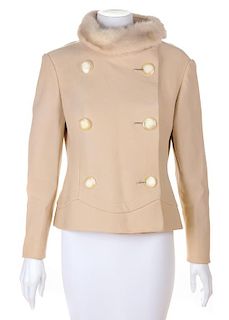 A Pierre Cardin Cream Wool Double Breasted Jacket, No size.