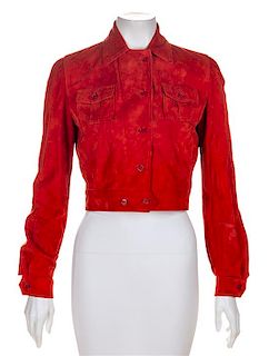 A Ralph Lauren Red Suede Crop Jacket, Size 2.