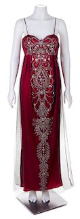 A Reem Acra Red Silk Evening Gown, Size 8.
