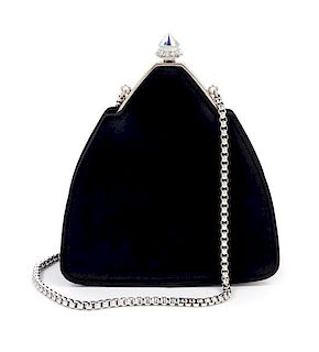 A Judith Leiber Black Satin Pyramid Handbag, 5.5" x 6.5" x 2"; Strap drop: 8".
