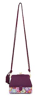 A Judith Leiber Purple Silk Two Tier Handbag, 6" x 5" x 2.5"; Strap drop: 18".