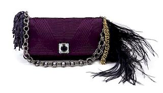 A Lanvin Purple Silk Quilted Flap Handbag, 10" x 6" x 1.5"; Strap drop: 9".