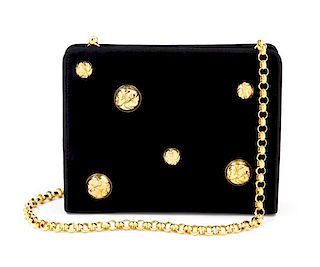 A Salvatore Ferragamo Black Suede Handbag, 7.5" x 6" x 2.5"; Strap drop: 23".