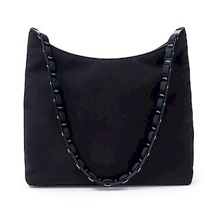 A Salvatore Ferragamo Black Fabric Shoulder Bag, 12" x 8.5" x 3"; Strap drop: 12".