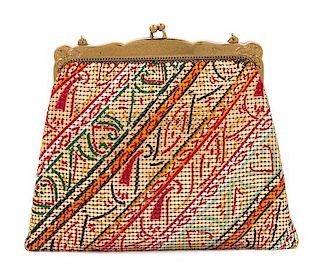 A Whiting and Davis Gold Mesh Painted Handbag, 8" x 6.5" x 1.5"; Handle drop: 5.5".
