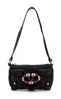 A Valentino Brown Leather Woven Handbag, 7.5" x 4.5" x 1"; Strap drop: 9.5".