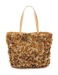 * A Valentino Bronze Sequin and Beaded Tote Bag, 10" x 10" x 4"; Strap drop: 6.5".