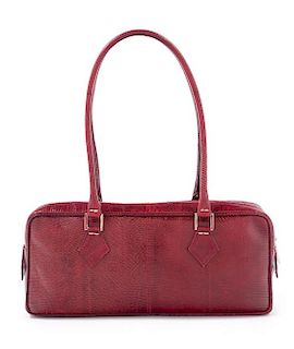 * A Valentino Red Leather Snakeskin Shoulder Bag, 12" x 5" x 2"; Handle drop: 7.5".