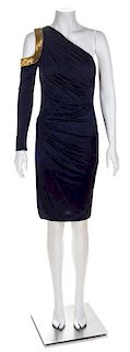 A Roberto Cavalli One Shoulder Navy Dress, Size 38.