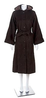 A Saint Laurent Brown Wool Hooded Coat, Size 38.