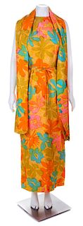 * A Sara Fredericks Multicolor Silk Floral Sleeveless Gown Ensemble, No size.
