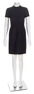 A Valentino Black Wool Short Sleeve Dress, Size 2.