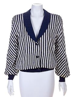 * A Valentino Navy and White Silk Jacquard Jacket, Size 8.