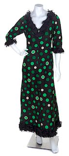 * A Black and Green Silk Polka Dot Gown, No size.