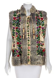 A Lamb Embroidered Leather Vest, No size.