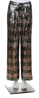 * A Pair of Green and Silver Sequin Striped Evening Pants, No size.