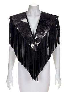 A Calf Hair and Black Leather Fringe Western Shawl, No size.