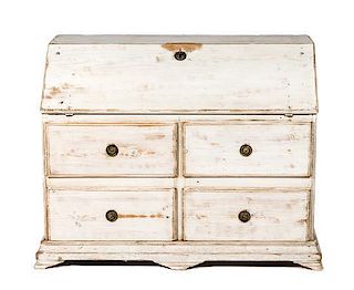 A Gustavian Painted Slant Front Bureau Height 39 x width 48 x depth 29 inches.