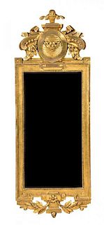 A Swedish Giltwood Mirror Height 53 x width 20 inches.