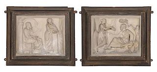 A Pair of Plaster Relief Plaques Height 34 x width 42 inches.