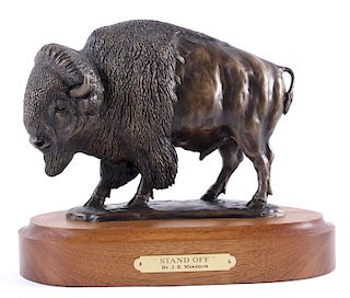 J.R. Meredith - Stand Off Buffalo Bronze Sculpture