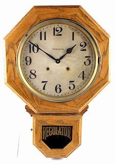 Ingraham Oak Drop Octagon Wall Clock c. 1881