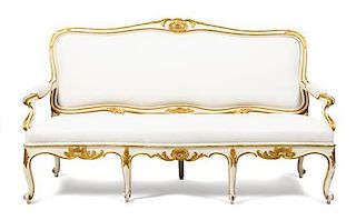 A Gustavian Painted and Parcel Gilt Canape Height 41 x width 72 inches.