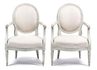 A Pair of Gustavian Painted Fauteuils Height 34 inches.