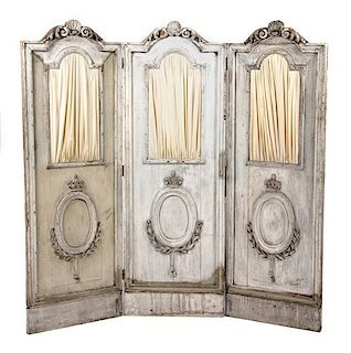 A Set of Three French Painted Doors Height 68 1/2 x width 23 1/4 inches.