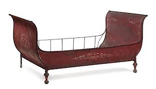 A French Painted Metal Campaign Bed Height of headboard 38 x width 50 1/2 inches.