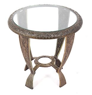 Elaborate Cast Iron & Brass Round End Table