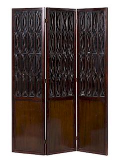 A Mahogany Three-Panel Floor Screen Height 79 x width of each panel 20 inches.