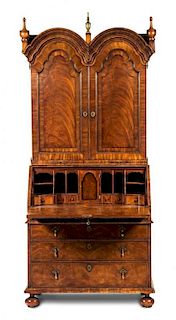 A Queen Anne Style Mahogany Secretary Bookcase Height 81 1/2 x width 36 x depth 19 1/2 inches.