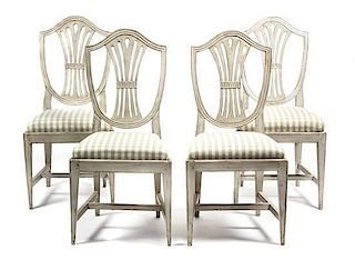 A Set of Four Hepplewhite Style Painted Side Chairs Height 32 inches.