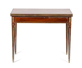 A Russian Brass Mounted Mahogany Game Table Height 29 x width 35 x depth 17 1/4 inches.