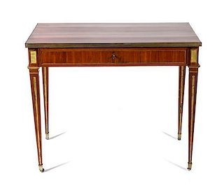 A Russian Brass Mounted Mahogany Writing Table Height 30 x width 36 3/4 x depth 24 inches.