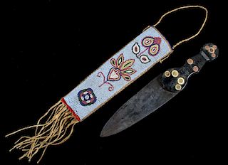 Cree American Indian Dag Knife & Sheath c. 1840-50