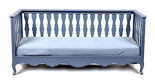 A Provincial Style Painted Bench Height 32 x width 74 x depth 26 inches.