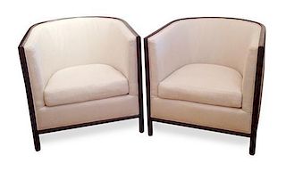 A Pair of Art Deco Style Club Chairs Height 31 x width 31 x depth 33 inches.