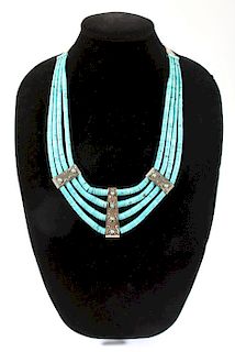 Navajo Morenci Turquoise Multistrand Necklace