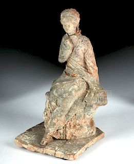 Greek Tanagra Polychrome Seated Woman