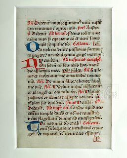 Framed Dutch Vellum Breviary Manuscript Leaf - Ca. 1420