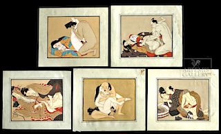 Lot of 5 Early 20th C. Japanese Erotic Shunga Paintings