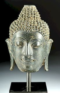 Serene 15th C. Thai Bronze Buddha Head - Core TL Tested