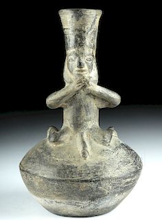 Peruvian Post Conquest Pottery Vessel - Nude Male Spout