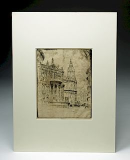 Signed Pennell Etching West Tower of St. Pauls ca. 1904