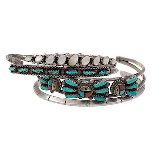 W.D. Weeka (Zuni, 20th century) Silver and Turquoise Needle Point Cuff Bracelet PLUS 