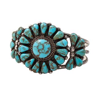Peter Morgan (Dine, 20th century) Navajo Silver and Turquoise Cuff