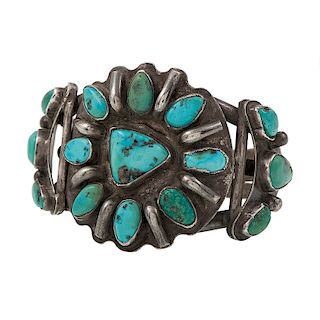 Fred Weekoty (Zuni, 20th century) Silver and Turquoise Cuff Bracelet