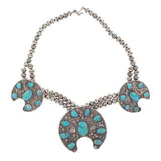 Southwestern Silver Crescent Necklace Set with Turquoise